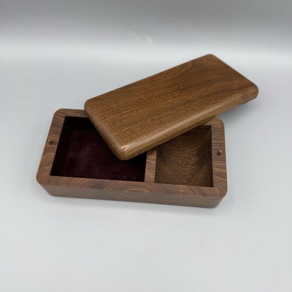 Vtg Gary Weber Woodsmith Roselle IL Wood Jewerly Key Coin Box Removable Lid